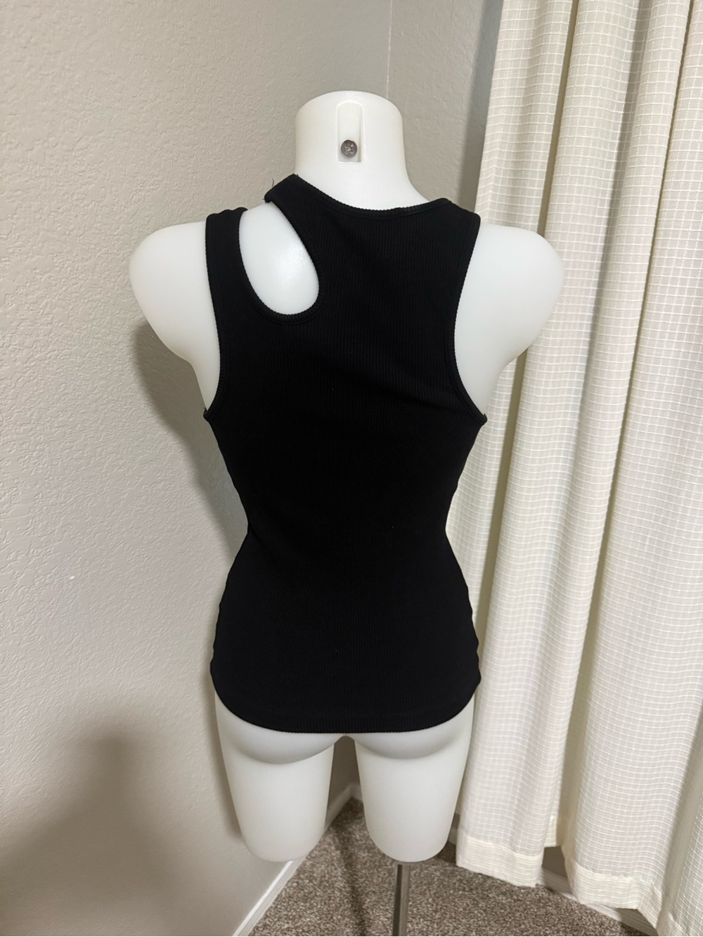 Agolde Athena Black Asymmetric Cutout Ribbed Tank - Picture 3 of 7